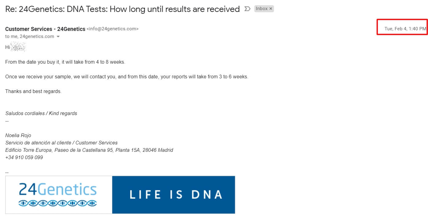 24genetics svar fra kundeservice