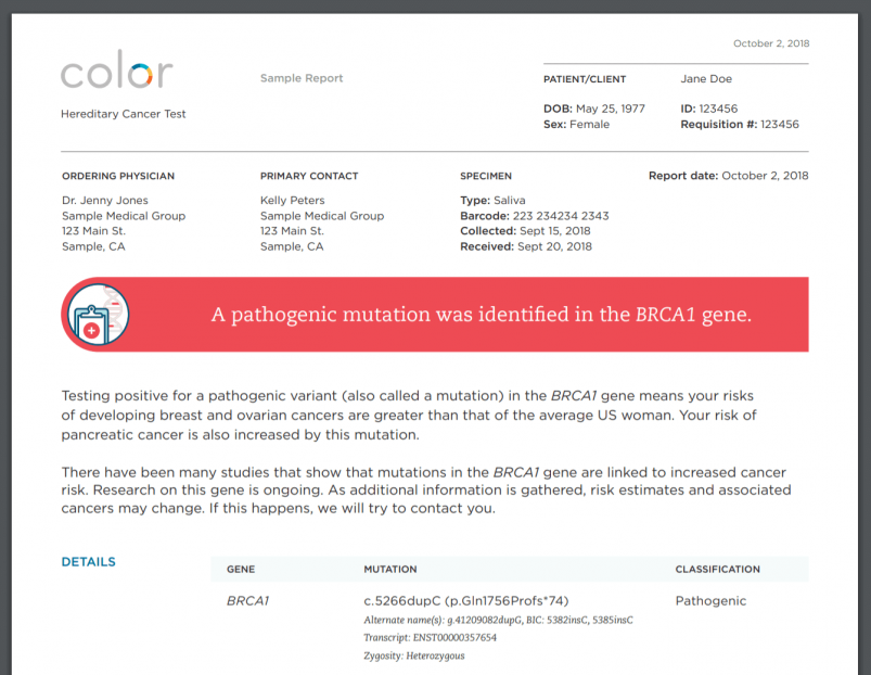 Sample Color Cancer Report - Genetic Variations