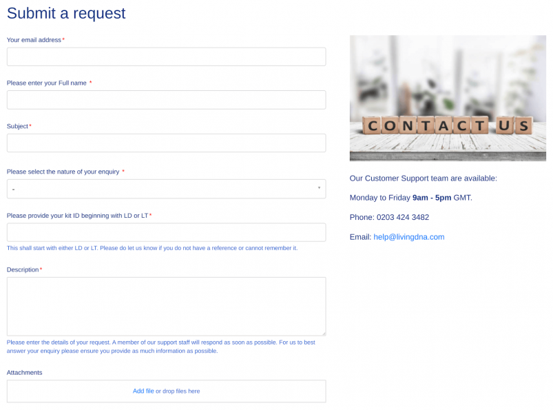 Living DNA Customer Support Request