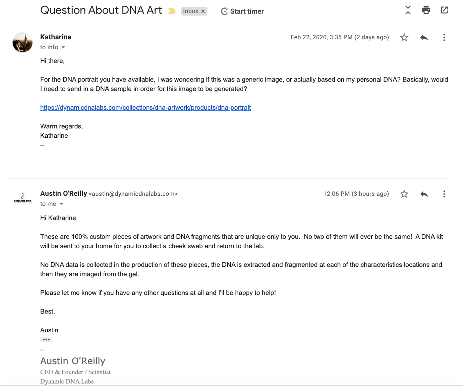 Dynamic DNA Labs Customer Service Response from the CEO