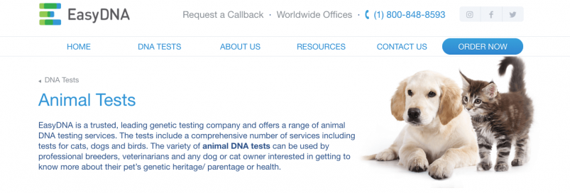 Preview of EasyDNA's animal testing page