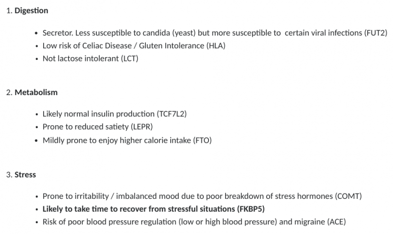 VitaGEN DNA Report Email Summary