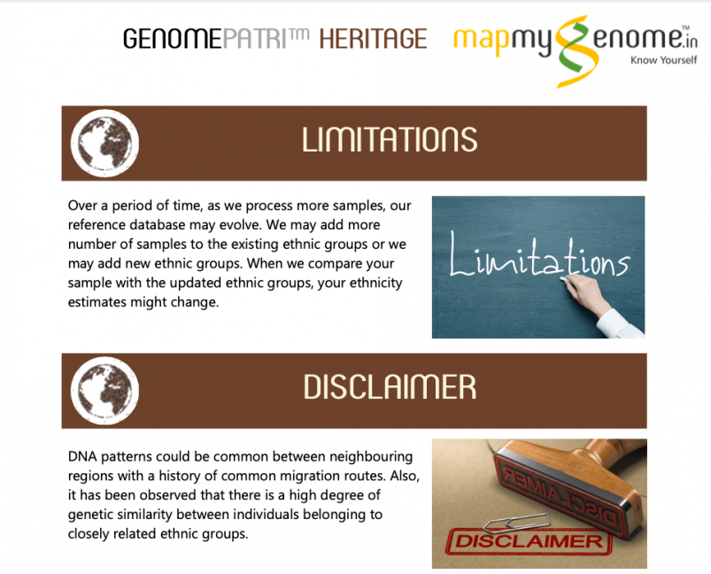 Mapmygenome's Genomepatri Heritage Limitations and Disclaimer