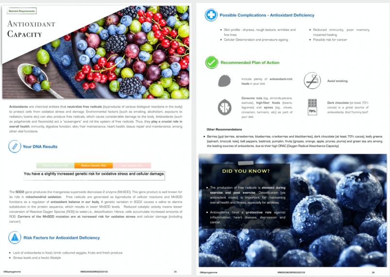 Mapmygenome's MyNutriGene Report's Antioxidant Capacity Section