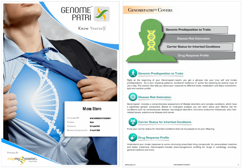 Mapmygenome's Genomepatri Report Cover and Overview of What the Report Covers