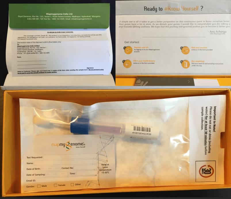 Mapmygenome's Test Kit Package and Instructions for Sample Collection