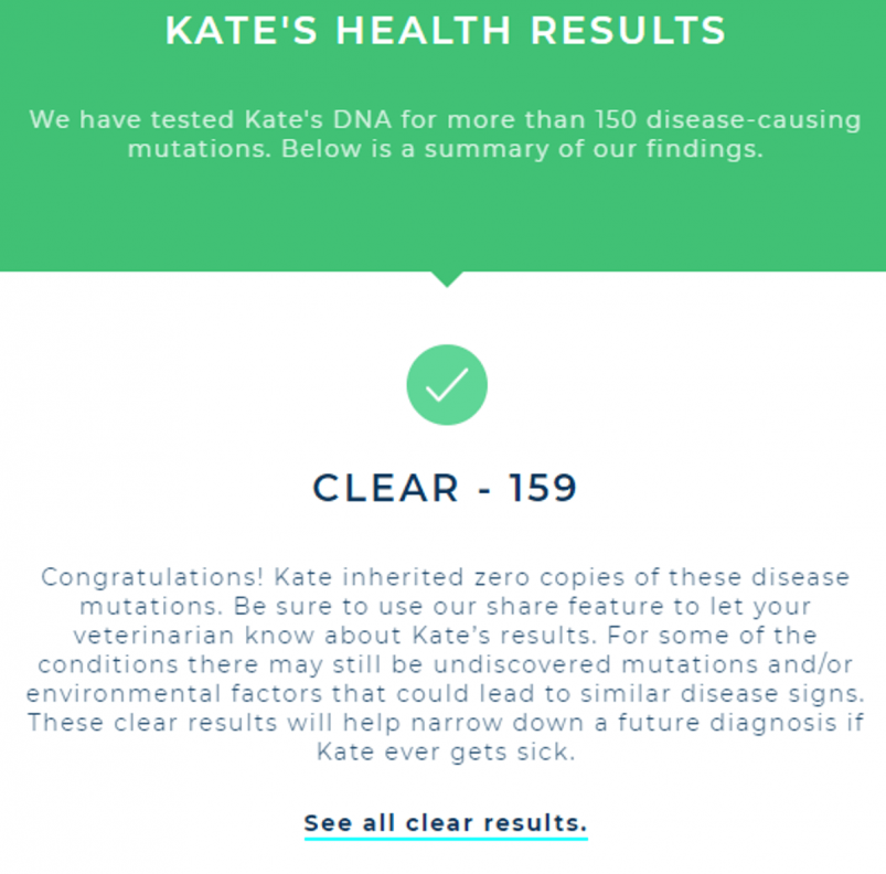 Example of health results from Wisdom Panel's Dog DNA test