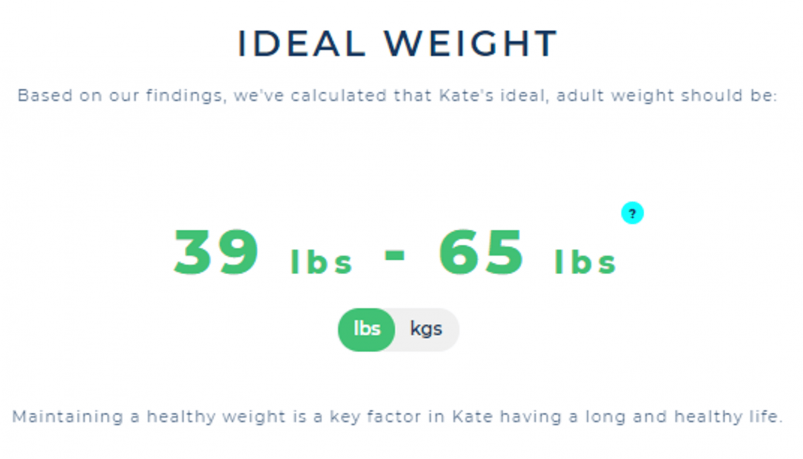 Example of ideal weight results from the Wisdom Panel DNA test