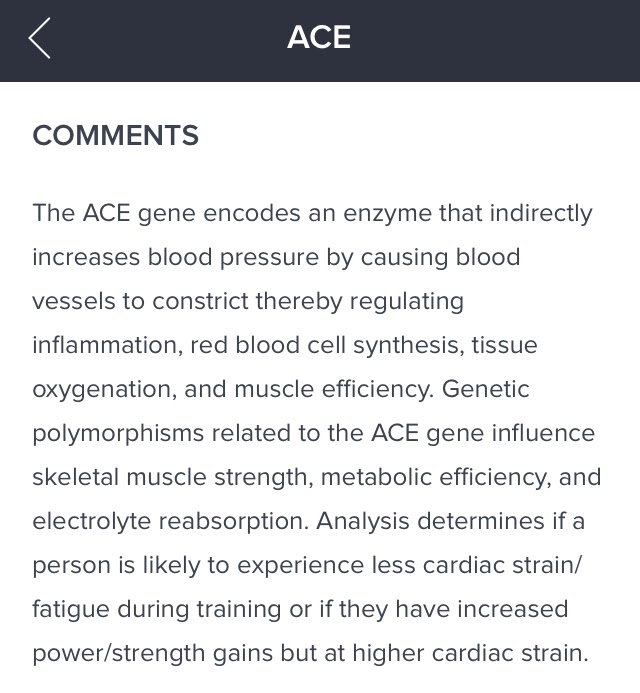 Orig3n app ACE gene report - "Comments" section