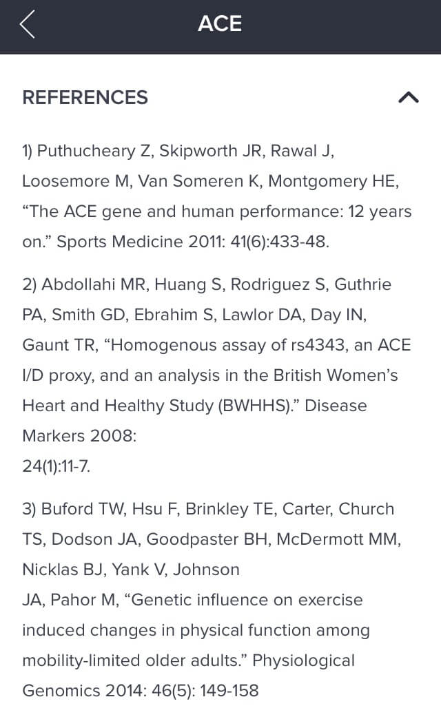 Orig3n app ACE gene report - References