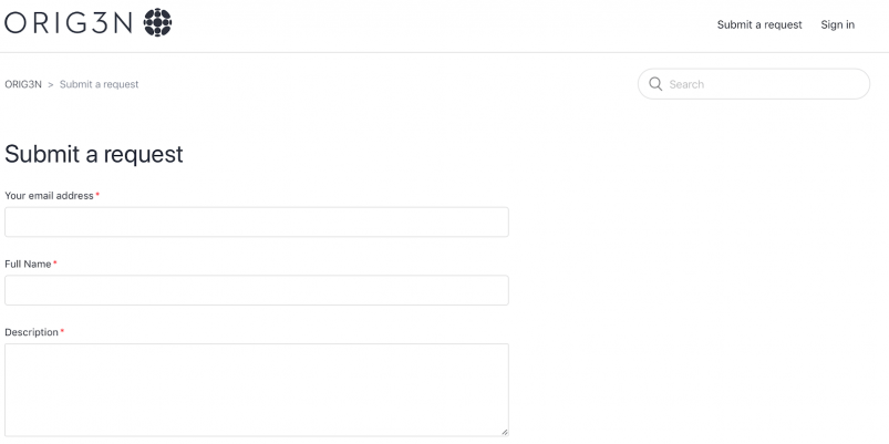 Orig3n website support request form
