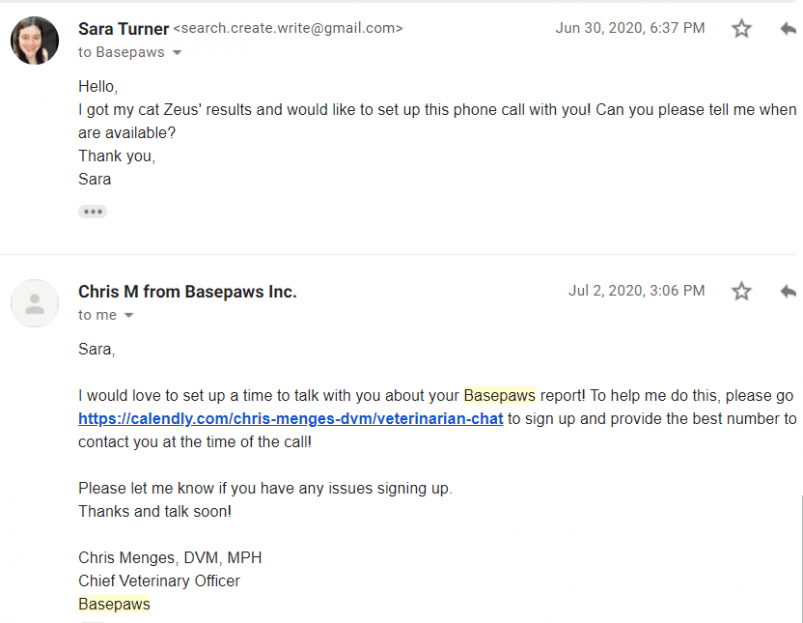 Real interaction with Basepaws customer support