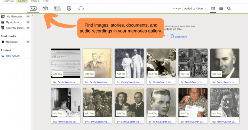 Create and upload memories to your FamilySearch account.