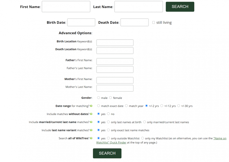 WikiTree's search function helps you find profile matches