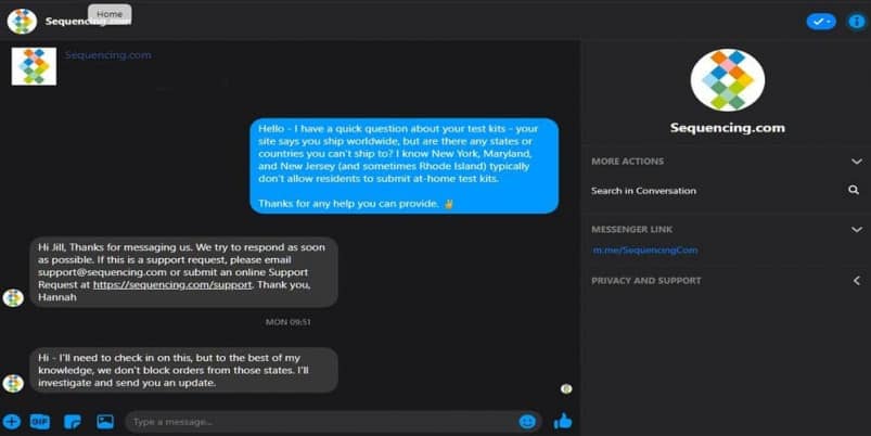 Sequencing.com - Facebook Messenger Inquiry