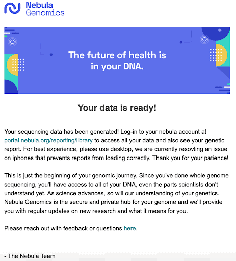 Your data is ready email