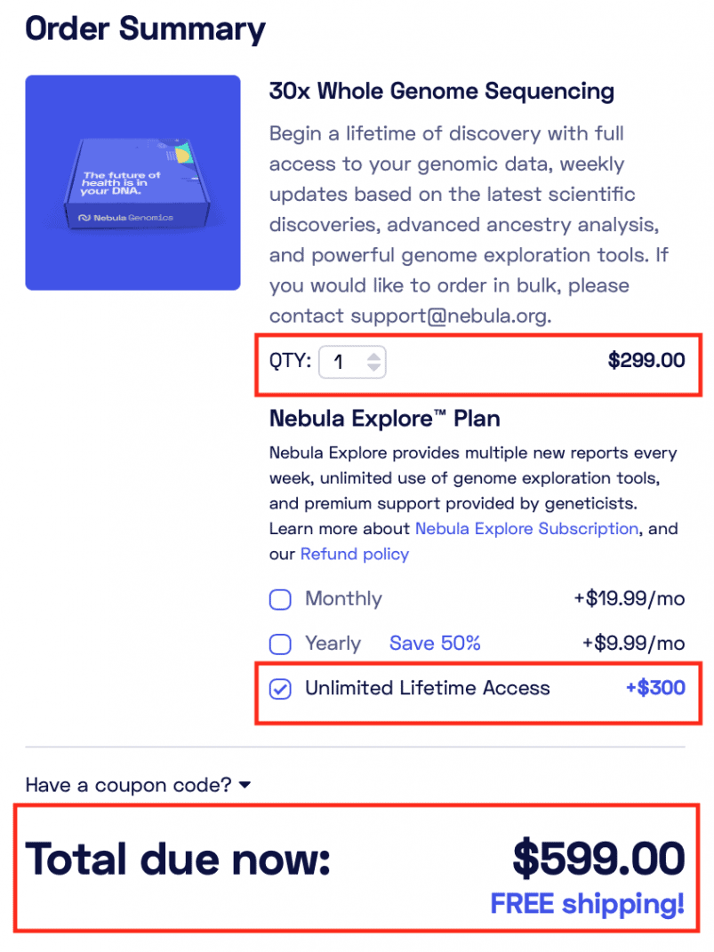 Nebula Genomics pricing