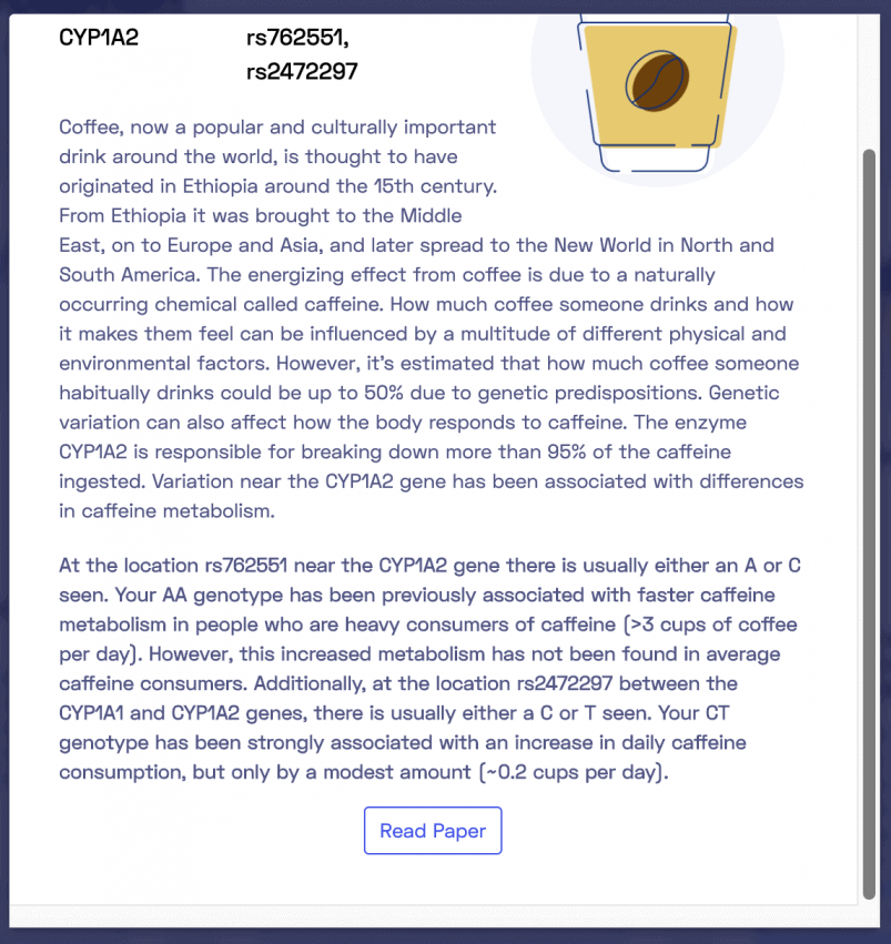 explanation of findings concerning likely caffeine consumption.