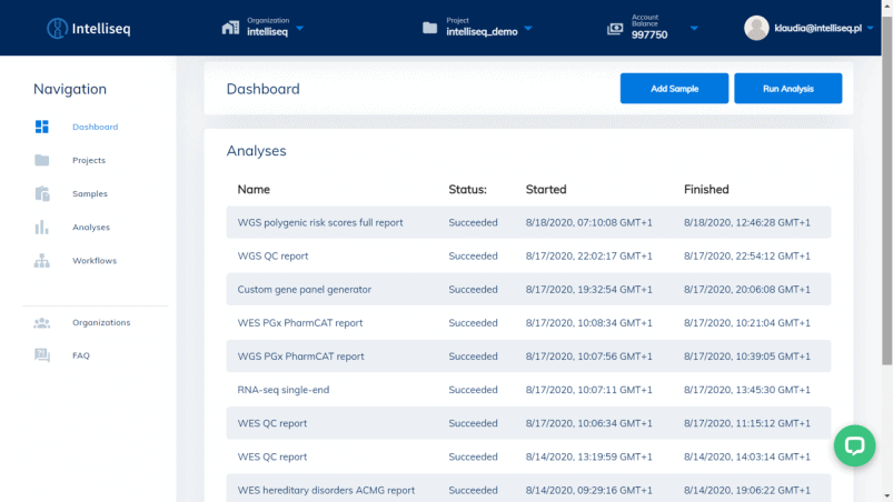 IntelliseqFlow dashboard