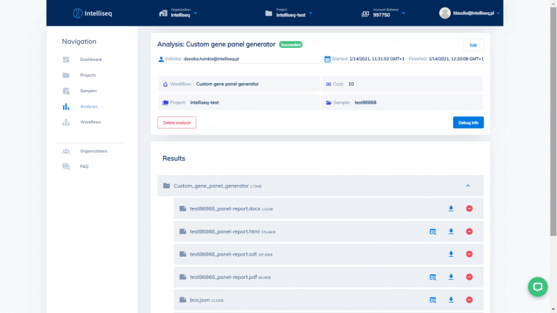 IntelliseqFlow dashboard