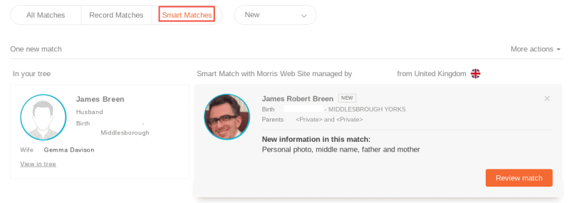 MyHeritage Family Tree Smart Matches