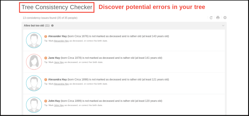 MyHeritage Tree Consistency Checker